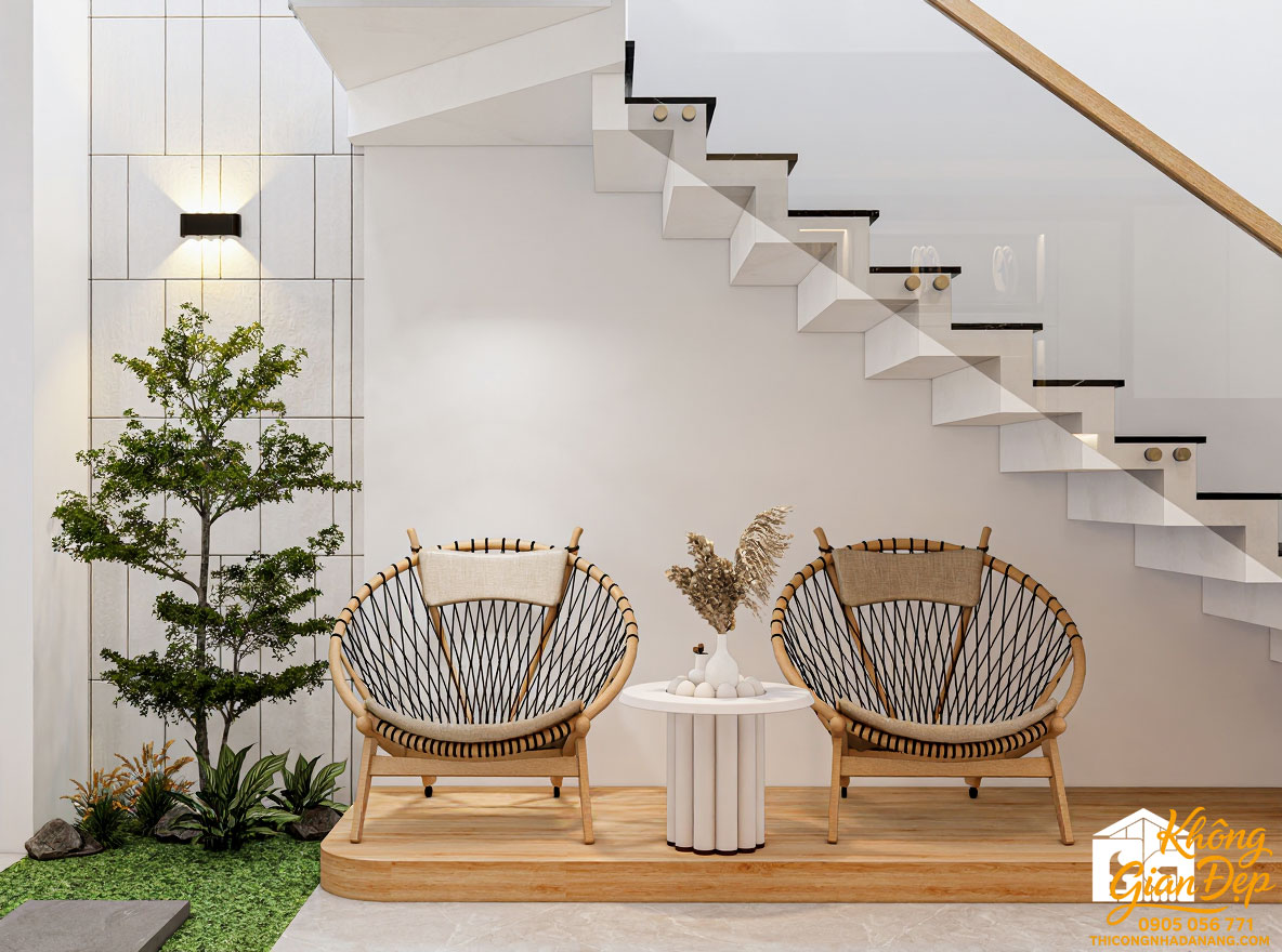 Góc đọc sách và thư giãn cạnh giếng trời nhà ống 5x20