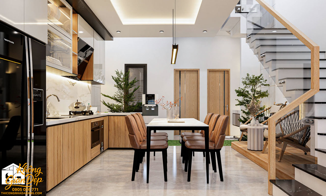 Nội thất phòng bếp nhà ống 3 tầng 5x20 có giếng trời