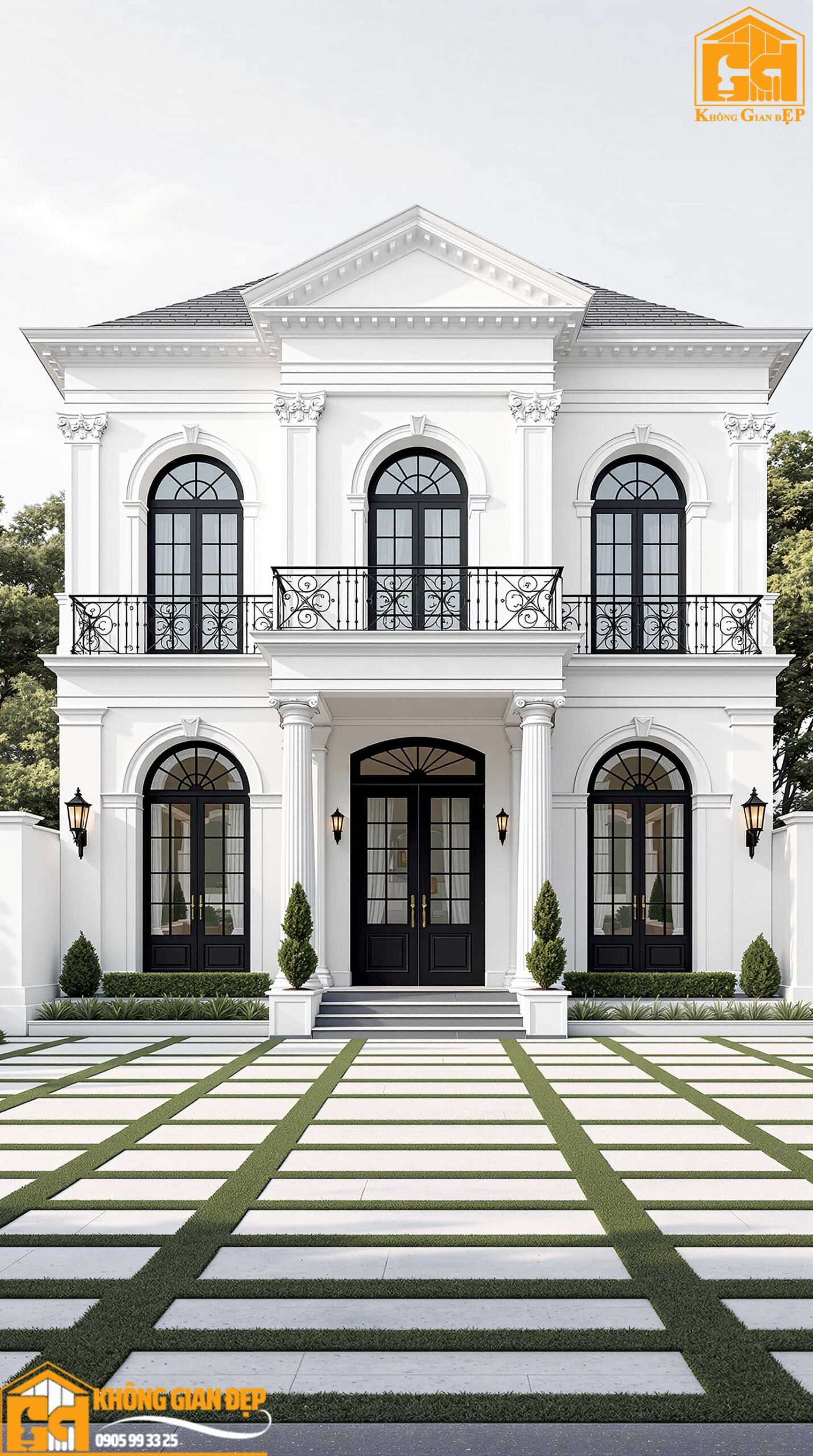 Phối cảnh chính diện mẫu nhà 3 tầng tân cổ điển sang trọng tại Đà Nẵng