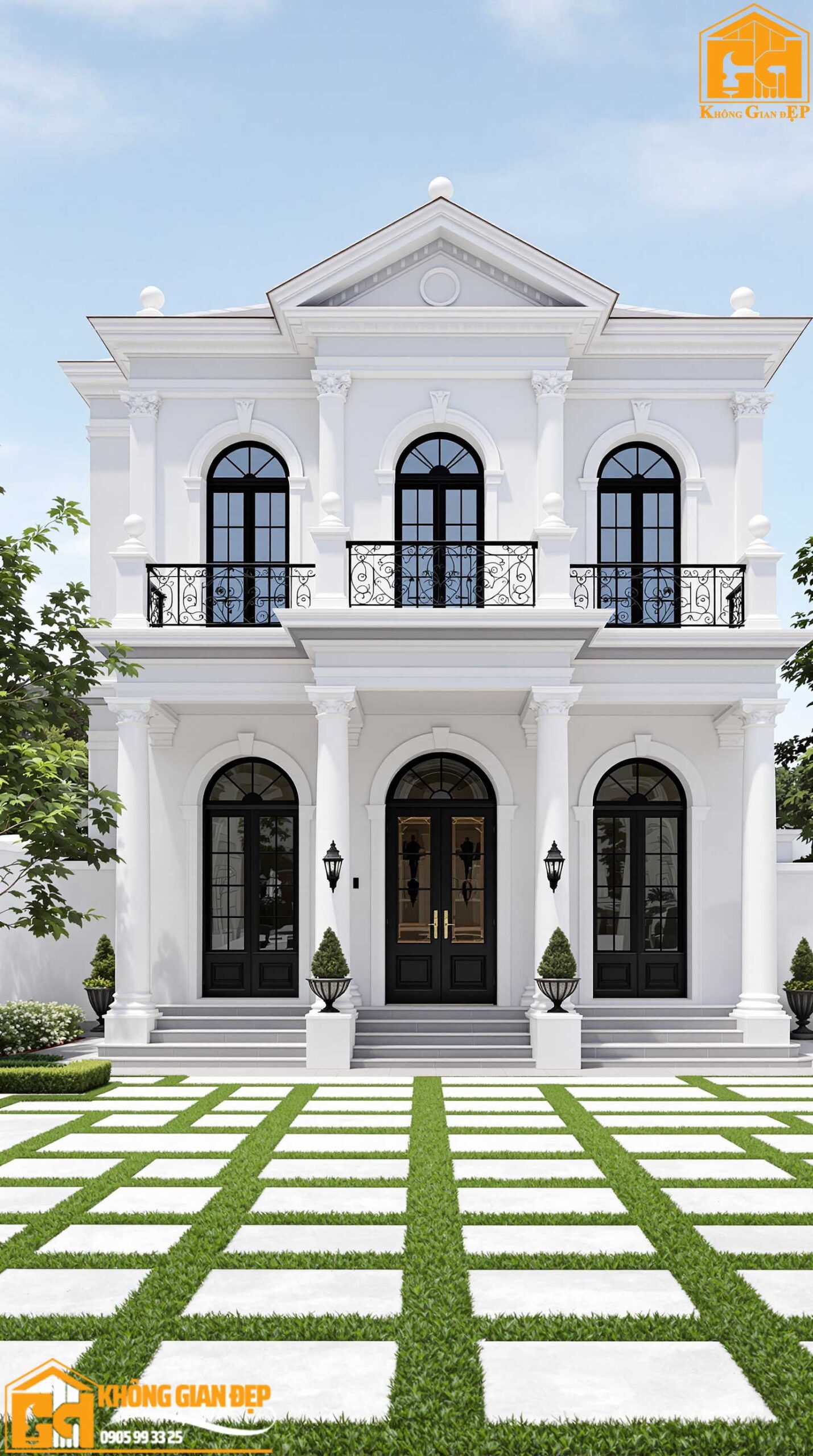 Góc nghiêng của biệt thự 3 tầng tân cổ điển với các chi tiết phào chỉ tinh xảo