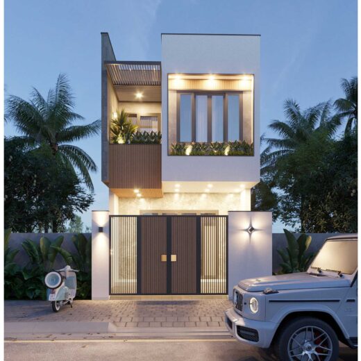 Góc nhìn từ dưới lên của nhà phố 2 tầng 5x20m hiện đại