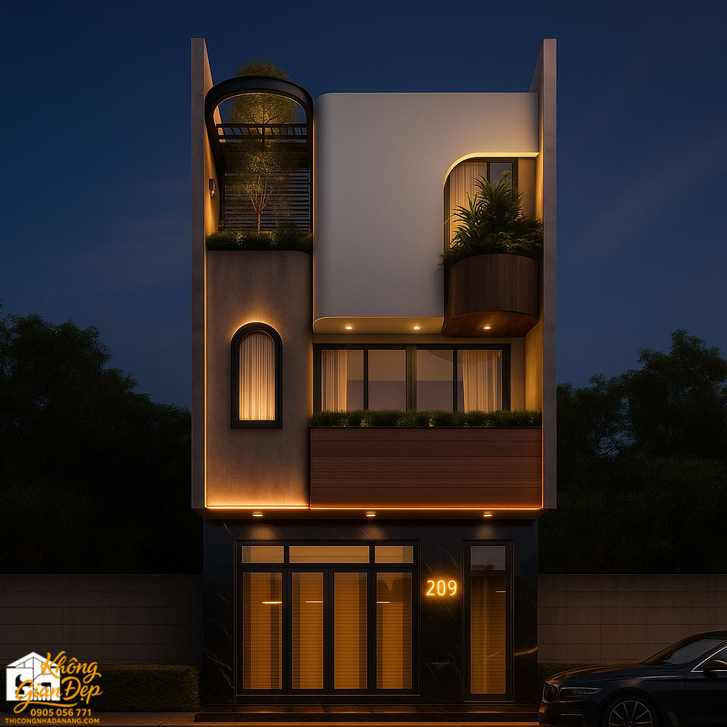 Chi tiết mặt tiền nhà phố 3 tầng 6x13m hiện đại