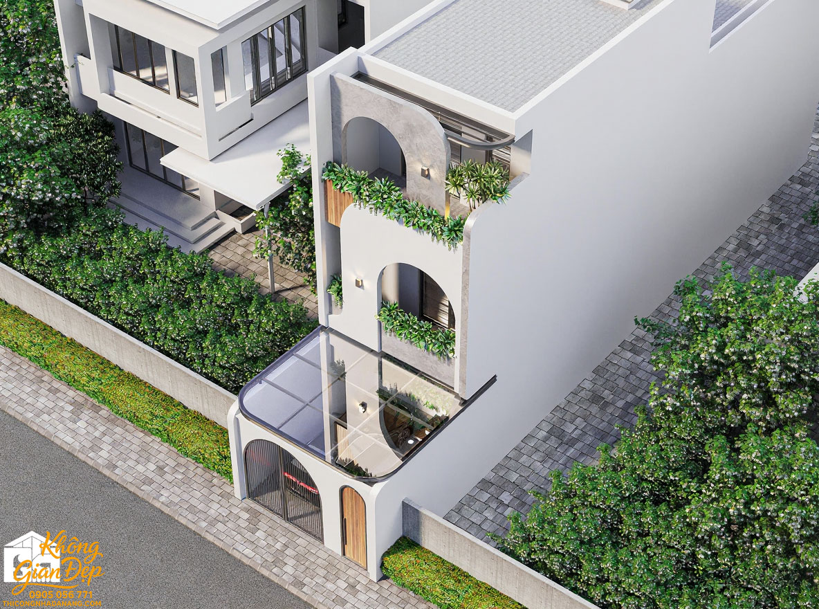 Chi tiết mặt tiền nhà phố 3 tầng 5x25m hiện đại