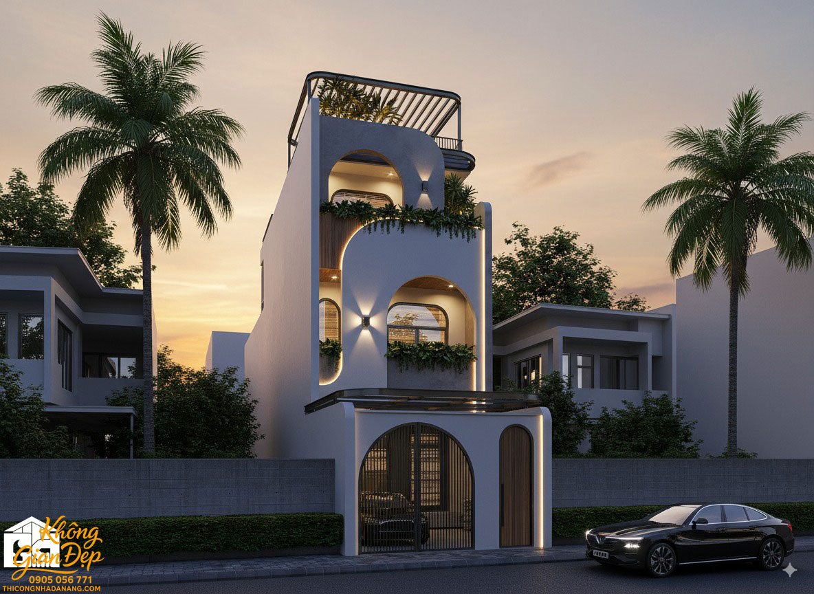 Phối cảnh tổng thể nhà phố 3 tầng 5x25m từ trên cao