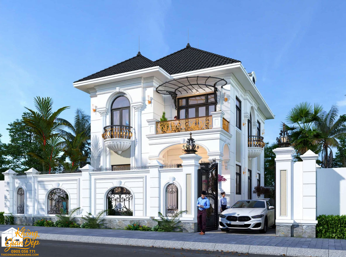 Phối cảnh mặt tiền biệt thự 2 tầng 8x12 mái Nhật hiện đại