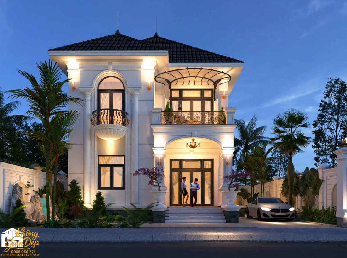 Phối cảnh góc nghiêng biệt thự 2 tầng 8x12 hiện đại
