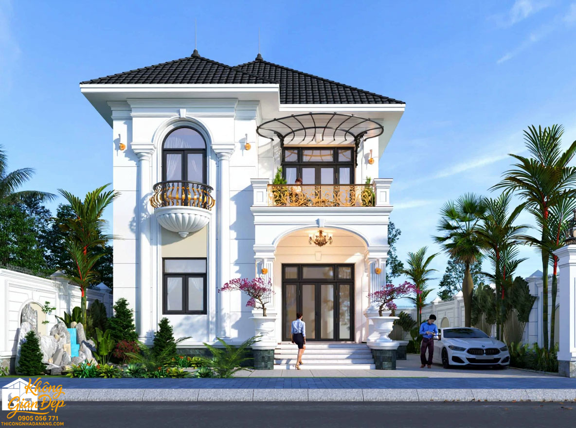 Chi tiết kiến trúc mặt tiền biệt thự 2 tầng 8x12