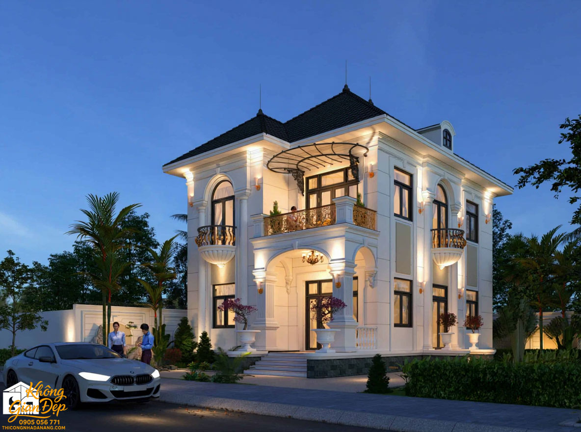 Phối cảnh ban đêm biệt thự 2 tầng 8x12