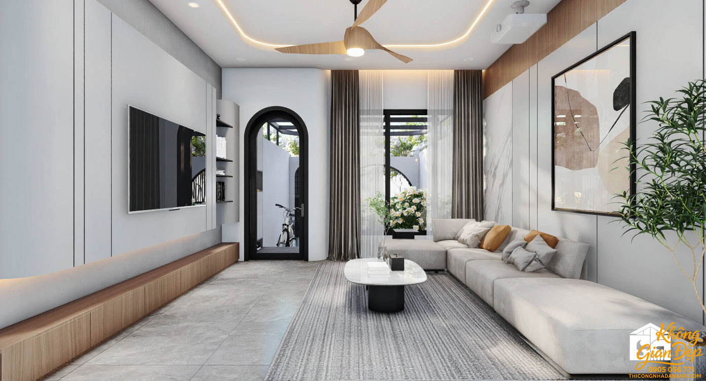 Nội thất phòng khách nhà phố 3 tầng 5x25m