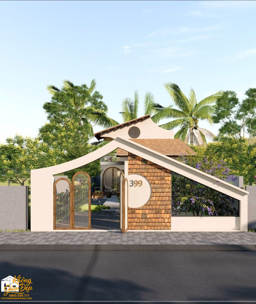 Chi tiết cổng và hàng rào nhà cấp 4 gác lửng.