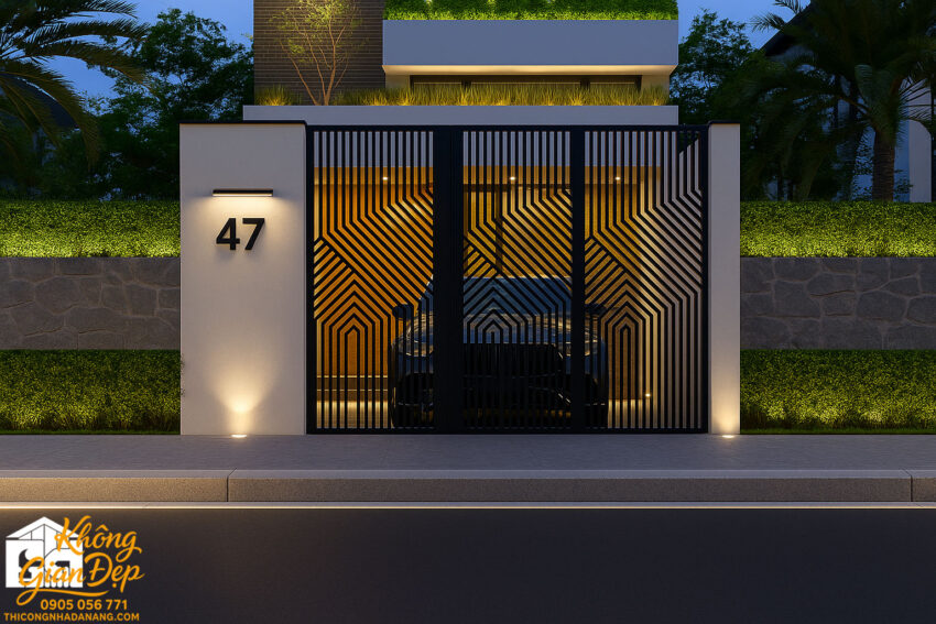 Góc nhìn nghiêng của nhà phố 2 tầng 1 tum 5x22m độc đáo.