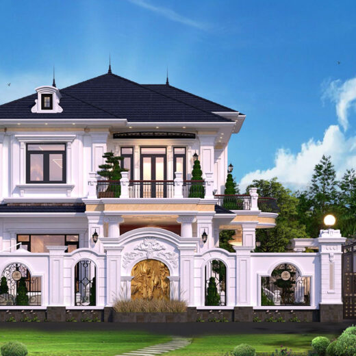 Phối cảnh mặt tiền biệt thự 2 tầng 12x18m hiện đại sang trọng