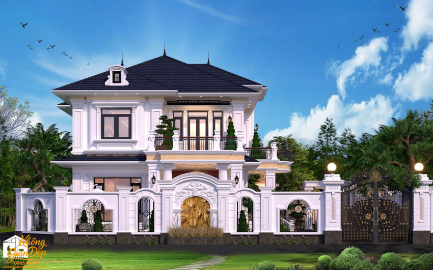 Phối cảnh mặt tiền biệt thự 2 tầng 12x18m hiện đại sang trọng