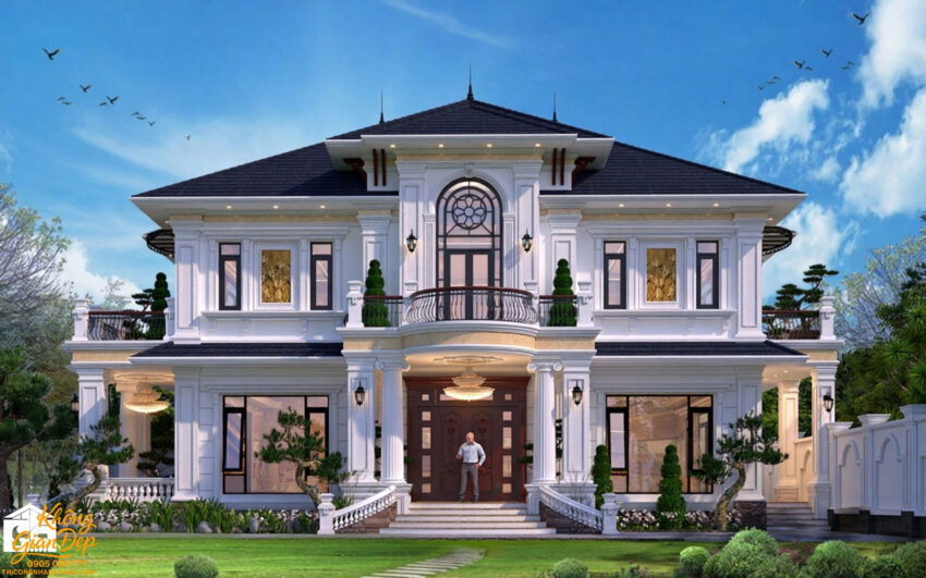 Phối cảnh tổng thể biệt thự 2 tầng 12x18m hiện đại