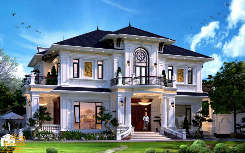 Chi tiết ban công và vật liệu mặt tiền biệt thự 2 tầng 12x18m