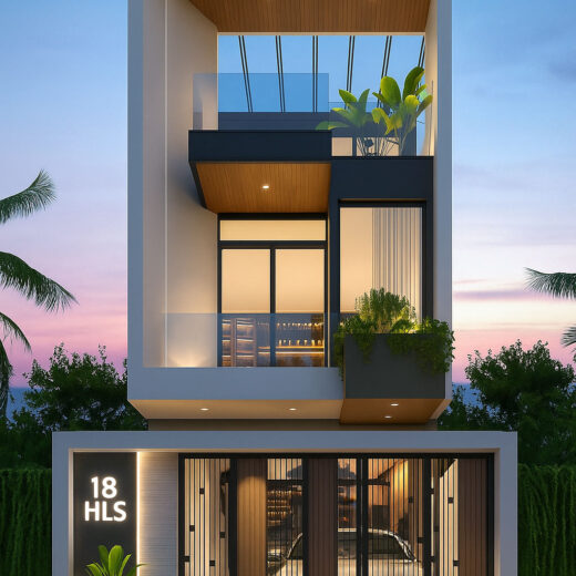 Góc nhìn từ dưới lên của nhà phố 2 tầng 1 tum 5x20m.