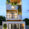 Phối cảnh mặt tiền mẫu nhà phố 3 tầng 5x22m hiện đại năm 2025