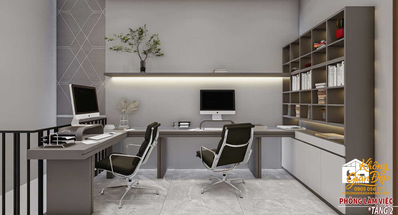 Mẫu Nhà Phố 3 Tầng 5x20: Thiết Kế 3 Phòng Ngủ Hiện Đại & Tối Ưu Công Năng 46 Góc làm việc tại nhà trong nhà phố 3 tầng mặt tiền 5m