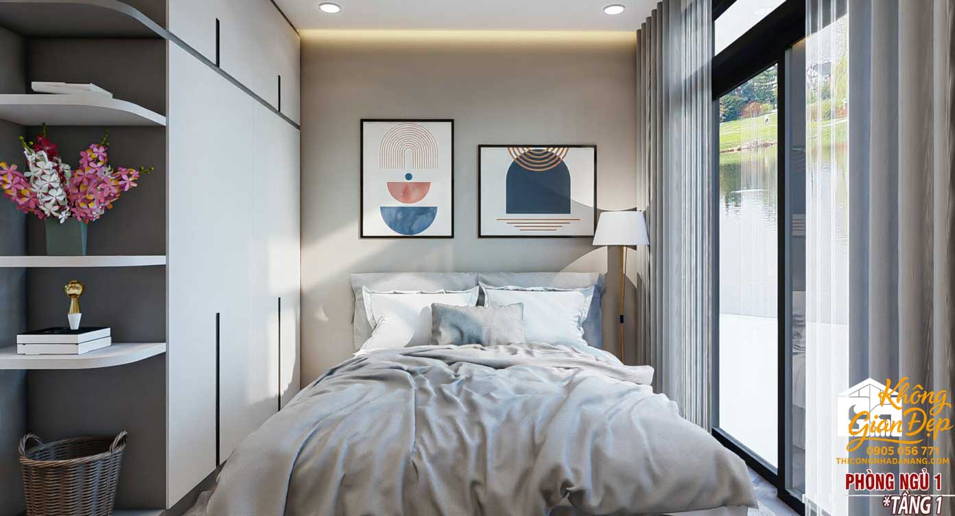 Mẫu Nhà Phố 3 Tầng 5x20: Thiết Kế 3 Phòng Ngủ Hiện Đại & Tối Ưu Công Năng 10 Nội thất phòng ngủ 1 nhà phố 3 tầng mặt tiền 5m với thiết kế hiện đại