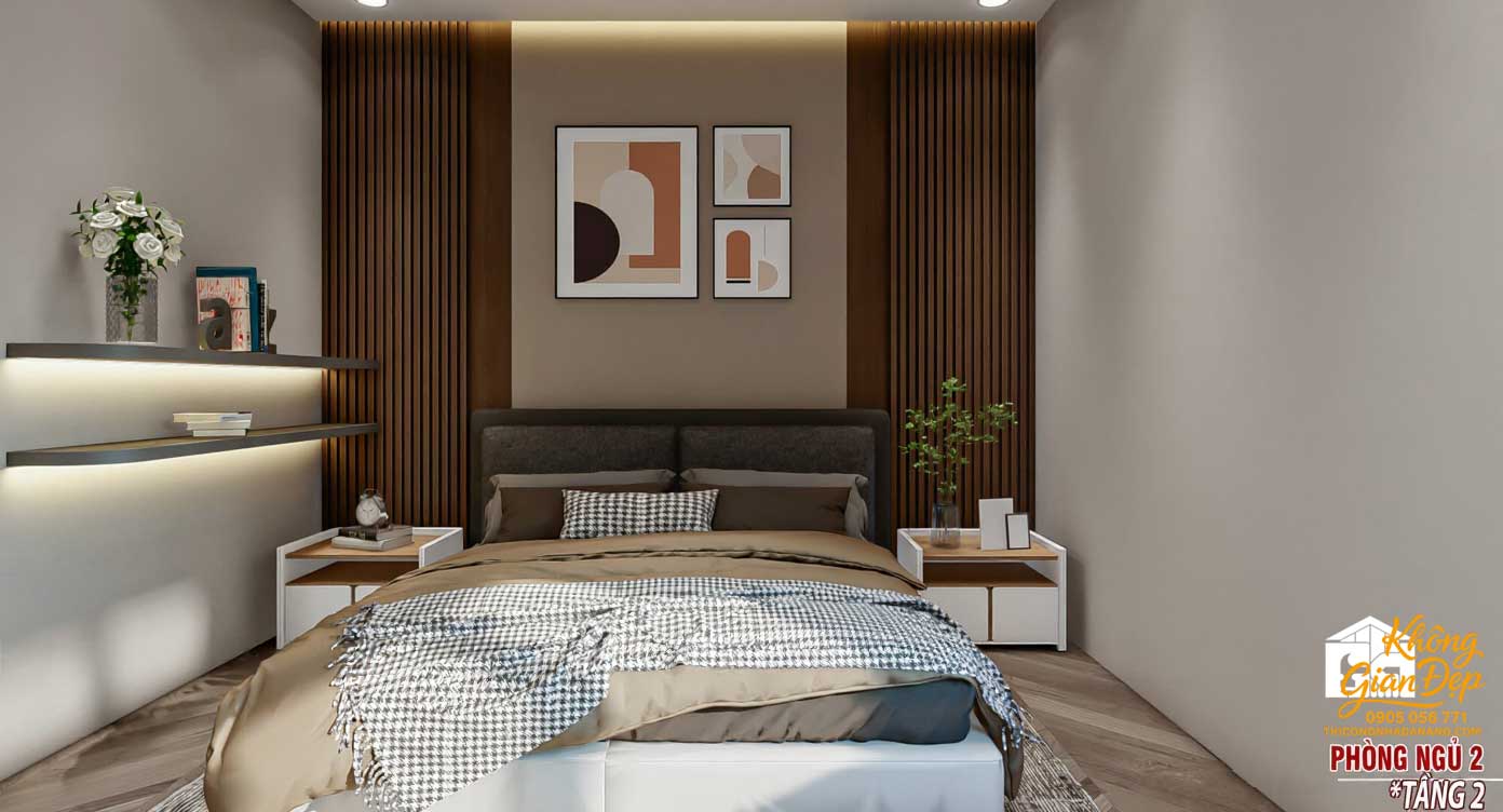 Mẫu Nhà Phố 3 Tầng 5x20: Thiết Kế 3 Phòng Ngủ Hiện Đại & Tối Ưu Công Năng 8 Tủ quần áo và kệ tivi trong phòng ngủ 2 nhà phố 5m