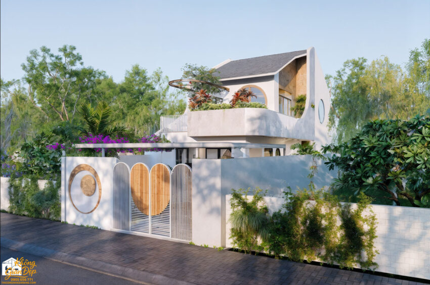 Phối cảnh góc nhà 2 tầng 8x22m ở nông thôn