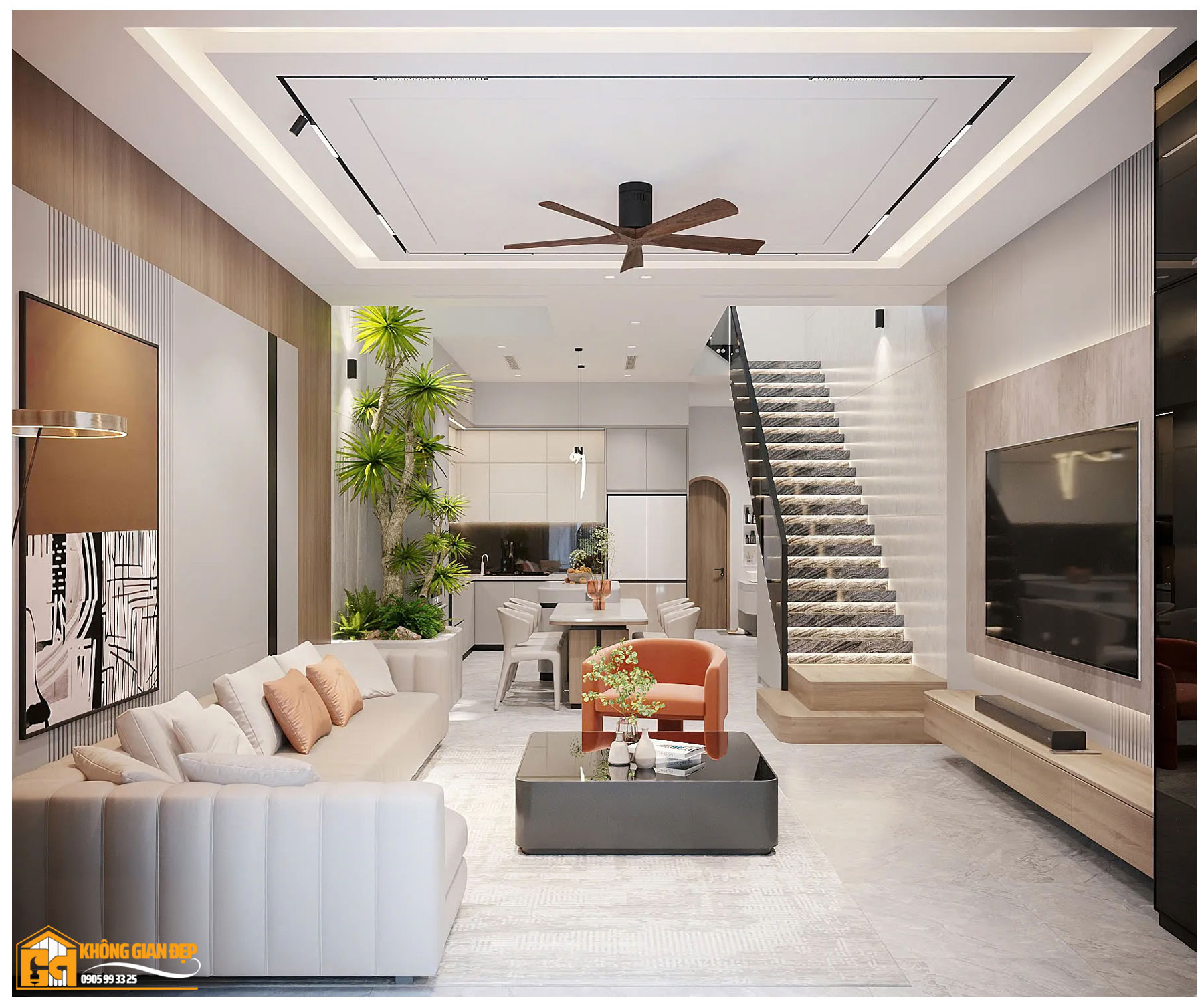 Nội thất phòng khách hiện đại nhà phố 5x5m
