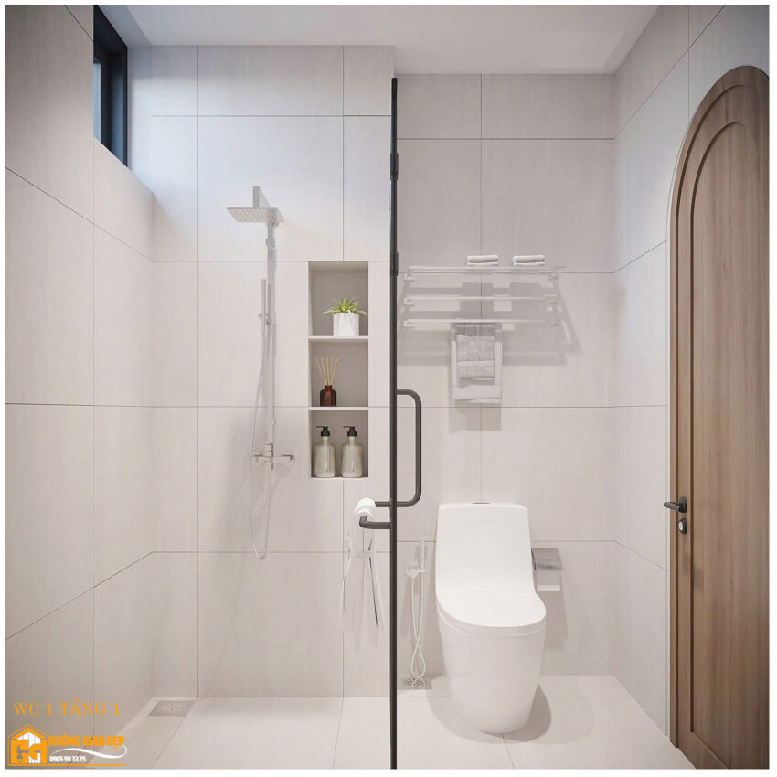Khu vực lavabo và gương phòng vệ sinh tầng 1