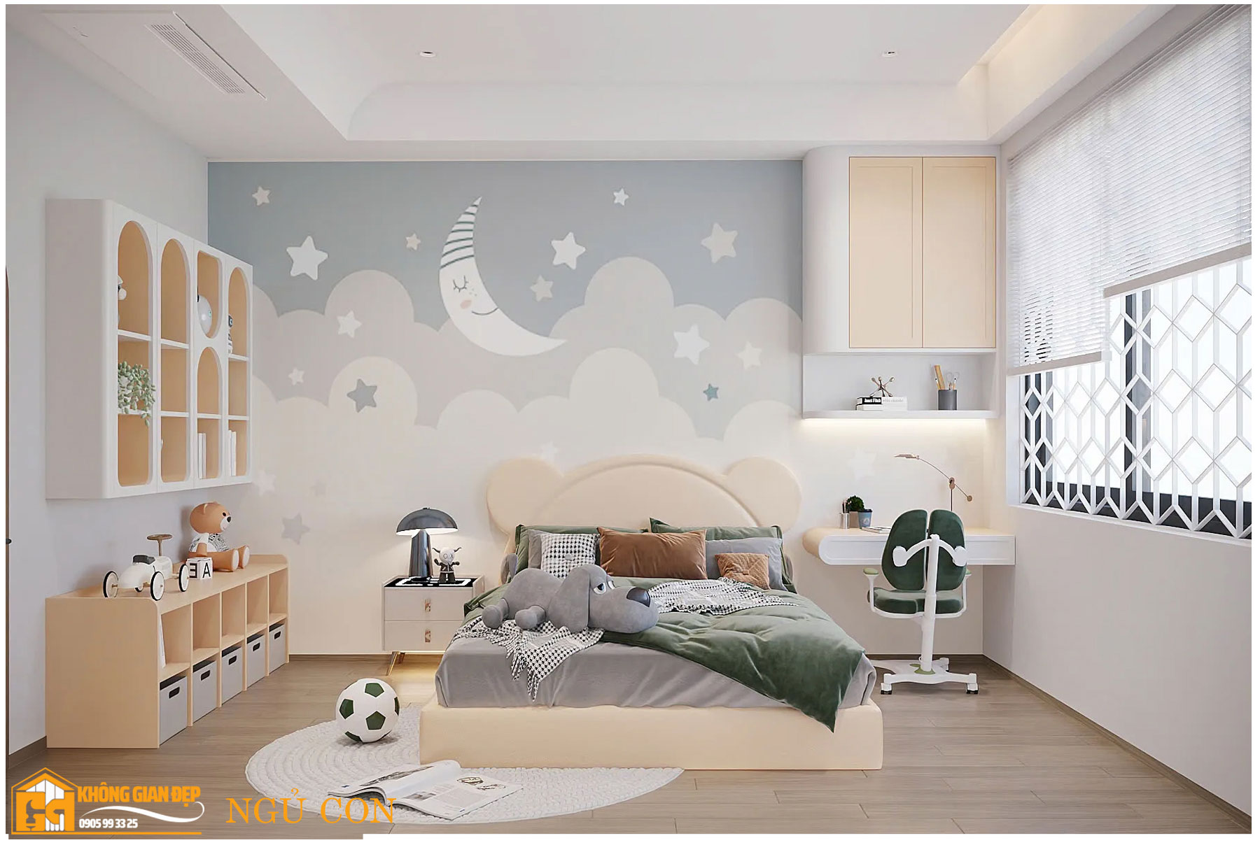 Phòng ngủ cho con được thiết kế với màu sắc tươi sáng