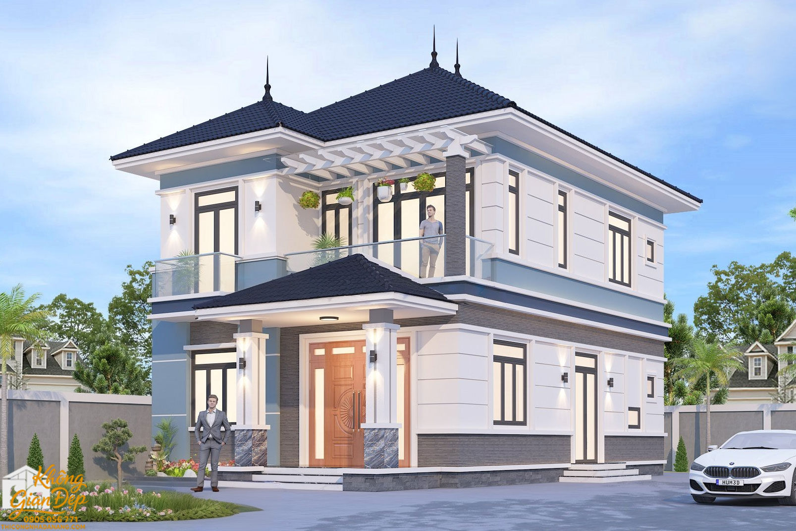 Phối cảnh mặt tiền biệt thự 2 tầng 8x12m hiện đại