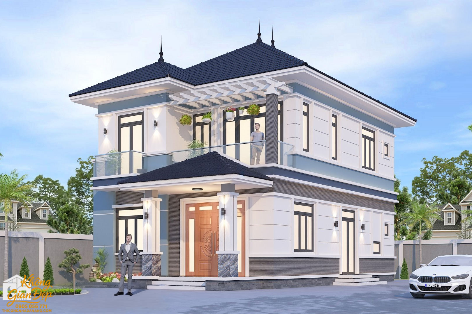 Chi tiết kiến trúc mặt tiền biệt thự 8x12m