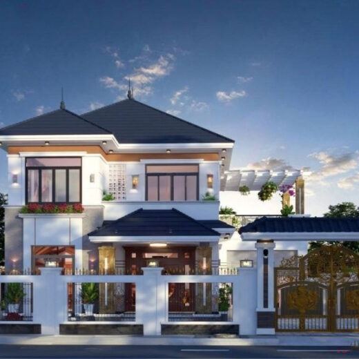 Phối cảnh góc trên mái biệt thự 2 tầng 12x16m