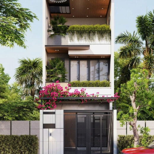 Mặt tiền chính diện nhà phố 3 tầng phương án 1