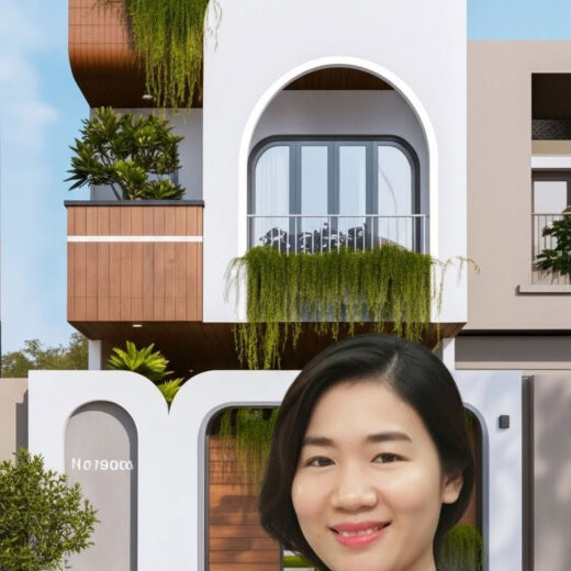 Phối cảnh tổng thể nhà phố 3 tầng nhìn từ trên cao