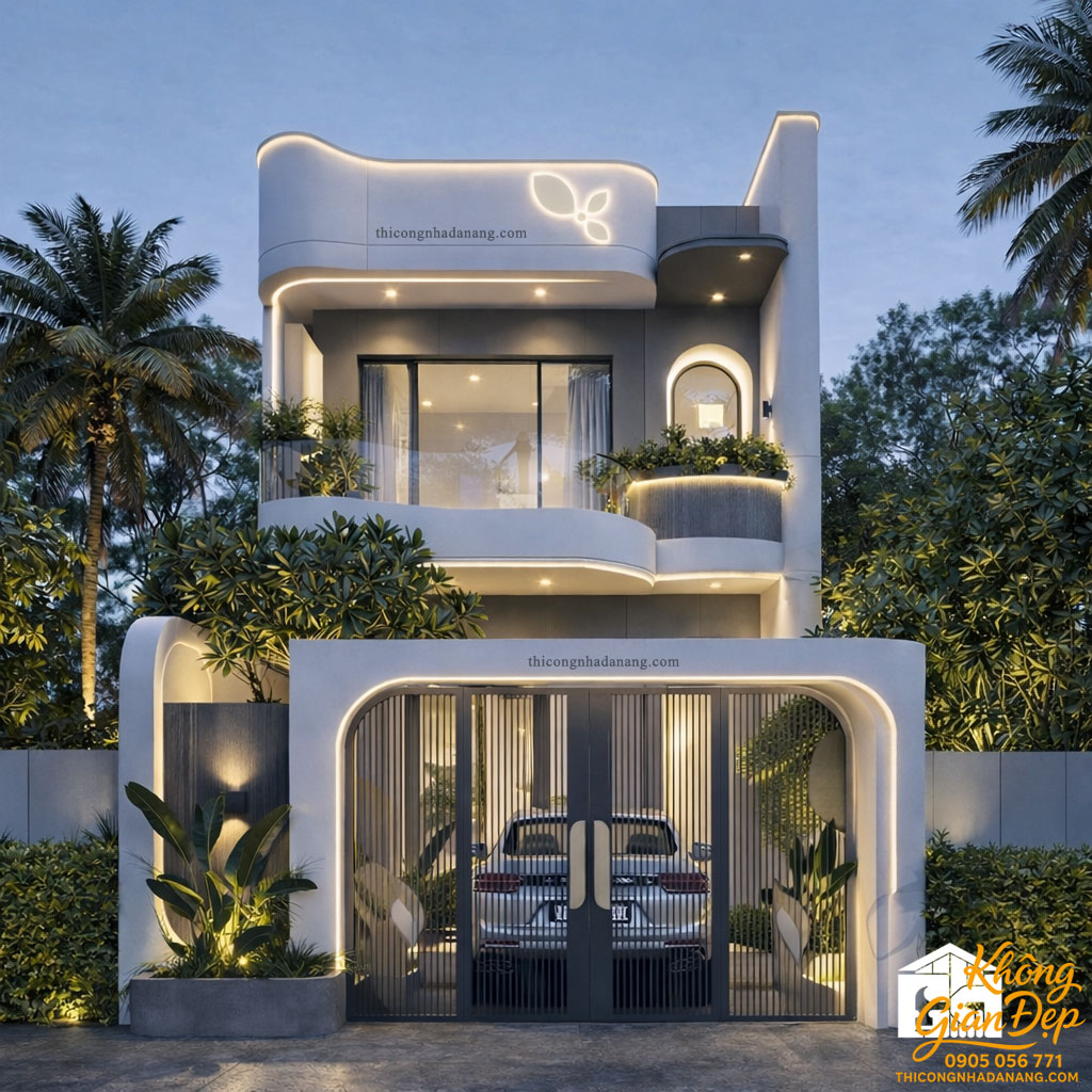 Thiết kế nhà phố 2 tầng kiến trúc xanh 2026 - Mẫu 3