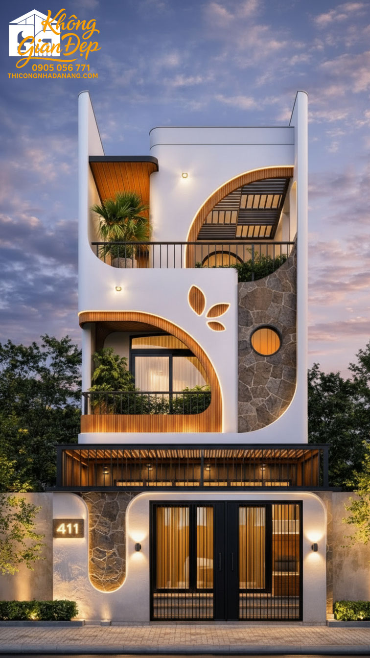 Thiết kế nhà phố 3 tầng có gara ô tô tiện lợi