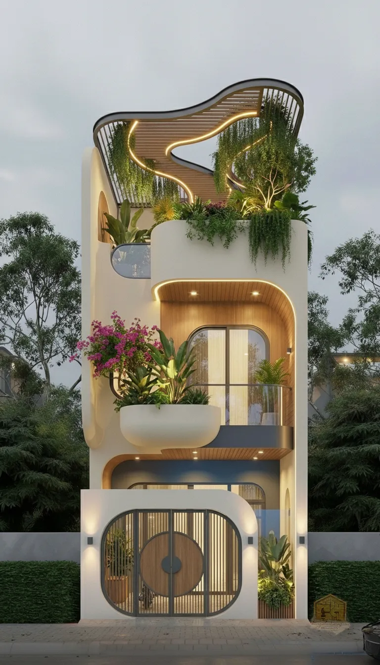 Mẫu Nhà Phố 3 Tầng Đẹp Ấn Tượng 2026 – Xu Hướng Thiết Kế Mới Tại Đà Nẵng 3 Phối cảnh mặt tiền nhà phố 3 tầng đẹp ấn tượng - View 1