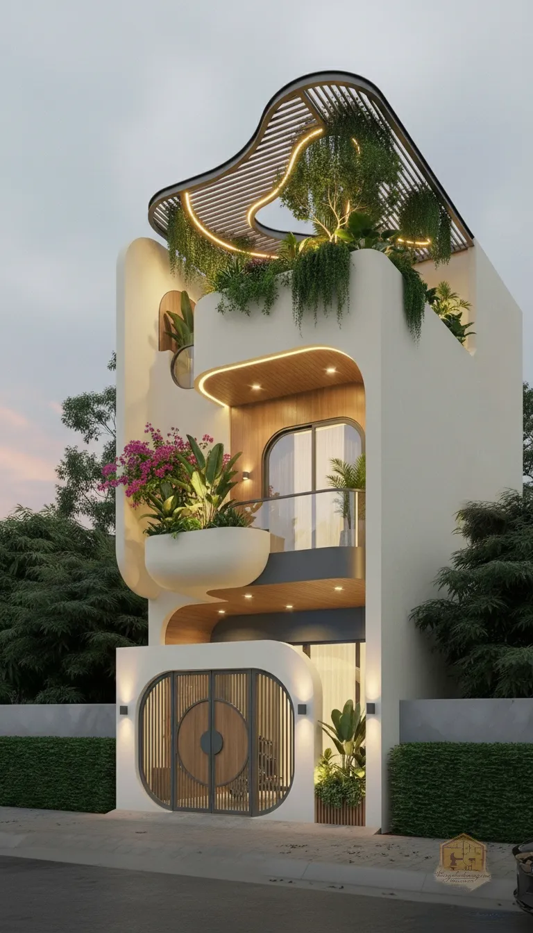 Mẫu Nhà Phố 3 Tầng Đẹp Ấn Tượng 2026 – Xu Hướng Thiết Kế Mới Tại Đà Nẵng 1 Góc nhìn tổng thể nhà phố 3 tầng từ xa - View 6