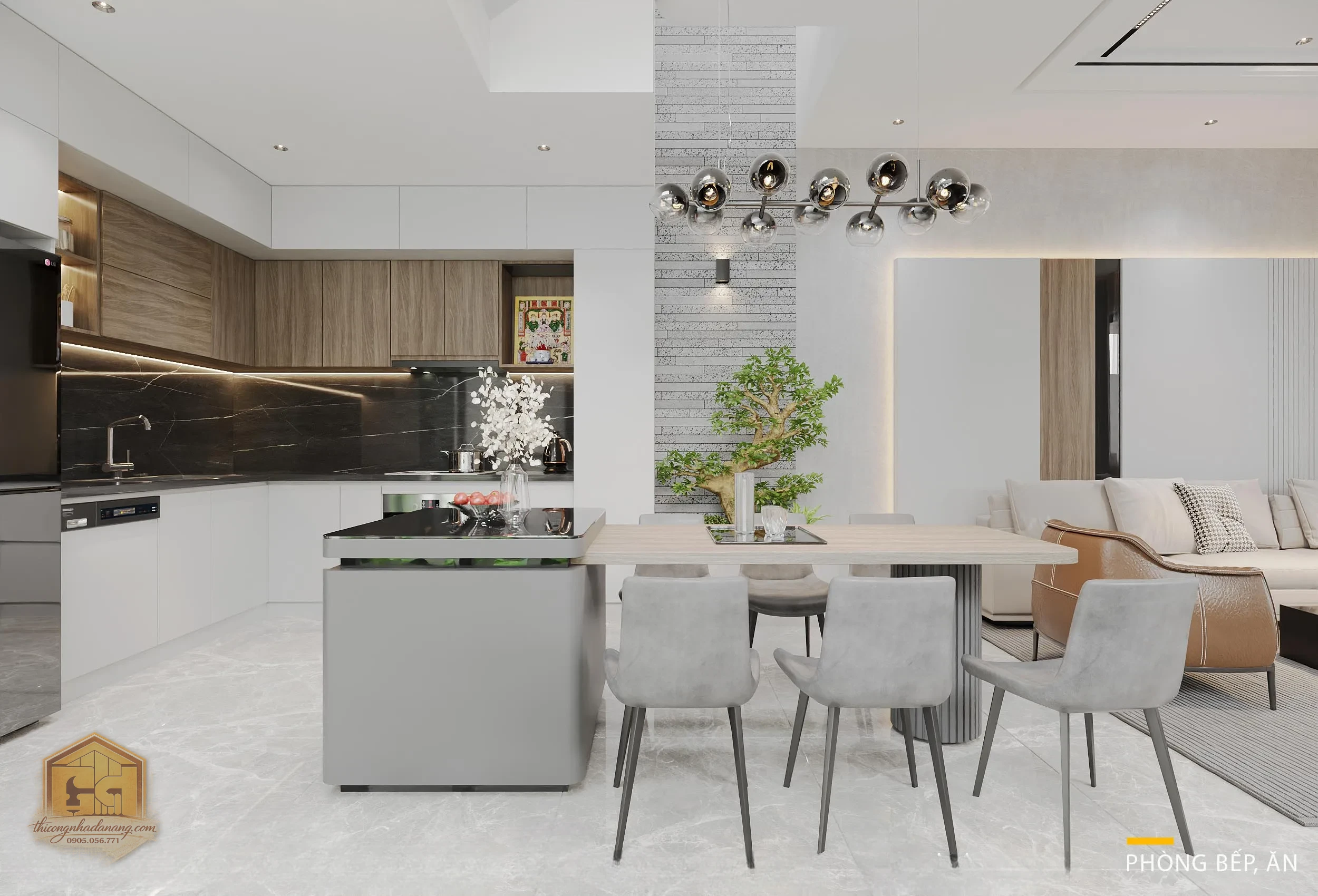 Siêu Phẩm Biệt Thự 2 Tầng Đẹp 2026 Do Thi Công Nhà Đà Nẵng Thực Hiện 6 Tủ bếp Acrylic bóng gương sang trọng - View 2