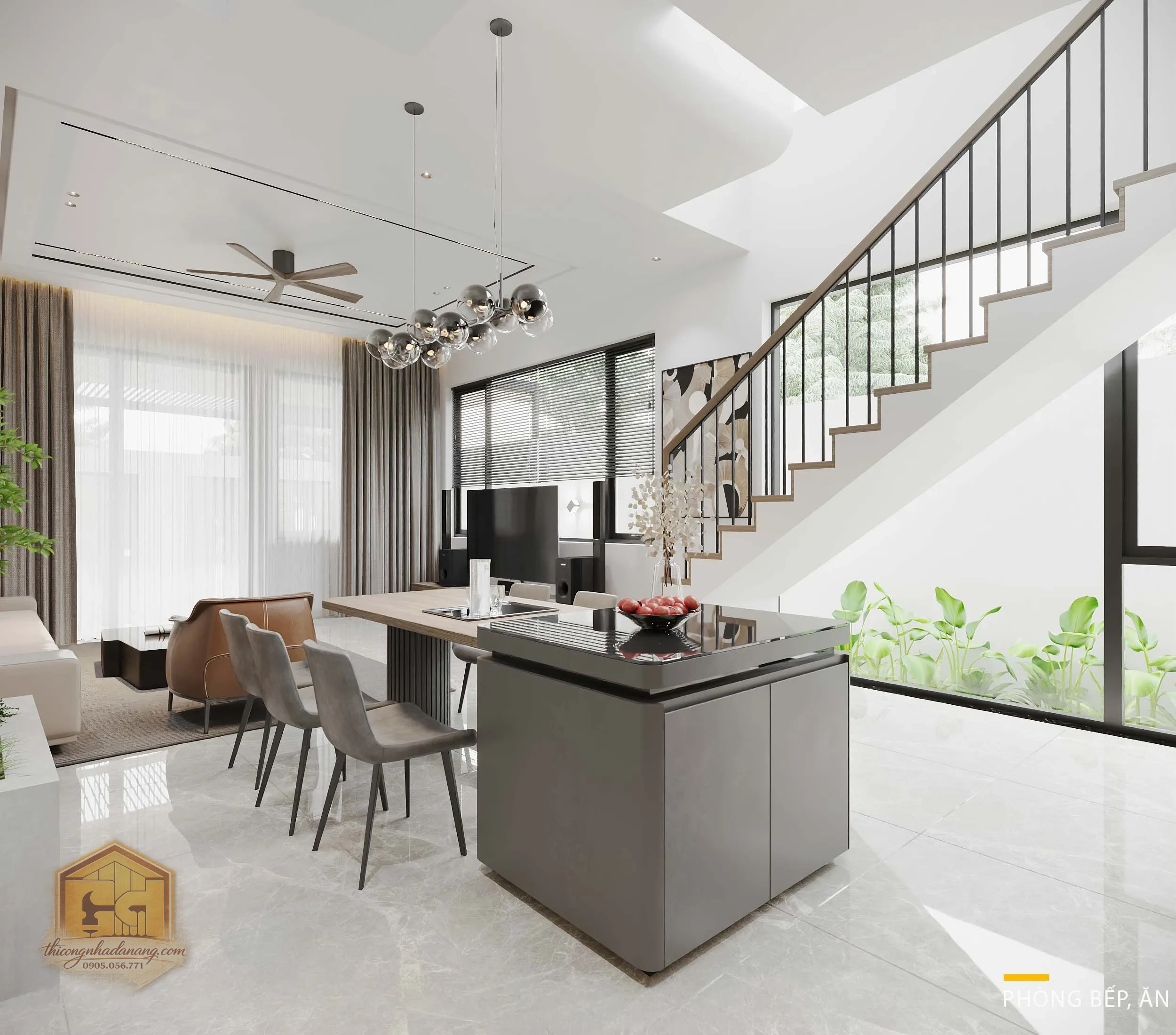 Siêu Phẩm Biệt Thự 2 Tầng Đẹp 2026 Do Thi Công Nhà Đà Nẵng Thực Hiện 8 Góc nhìn từ bếp ra sân vườn thoáng mát - View 4