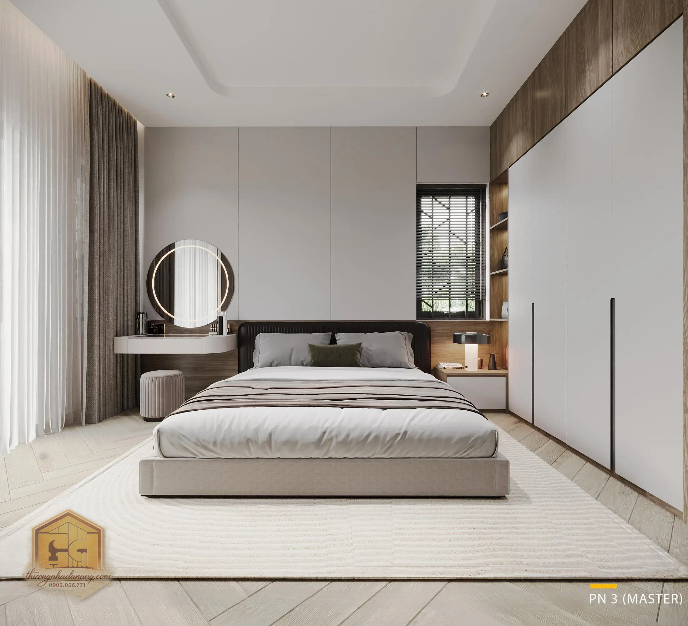 Siêu Phẩm Biệt Thự 2 Tầng Đẹp 2026 Do Thi Công Nhà Đà Nẵng Thực Hiện 31 Vách đầu giường ốp gỗ kết hợp nỉ - View 3