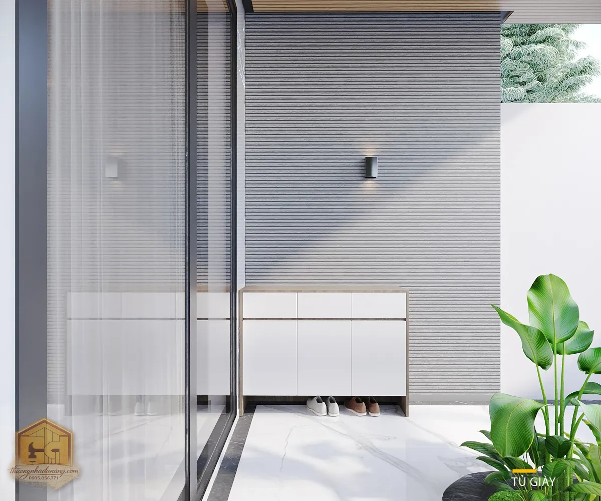 Siêu Phẩm Biệt Thự 2 Tầng Đẹp 2026 Do Thi Công Nhà Đà Nẵng Thực Hiện 43 Tủ giày thông minh kết hợp trang trí tại sảnh