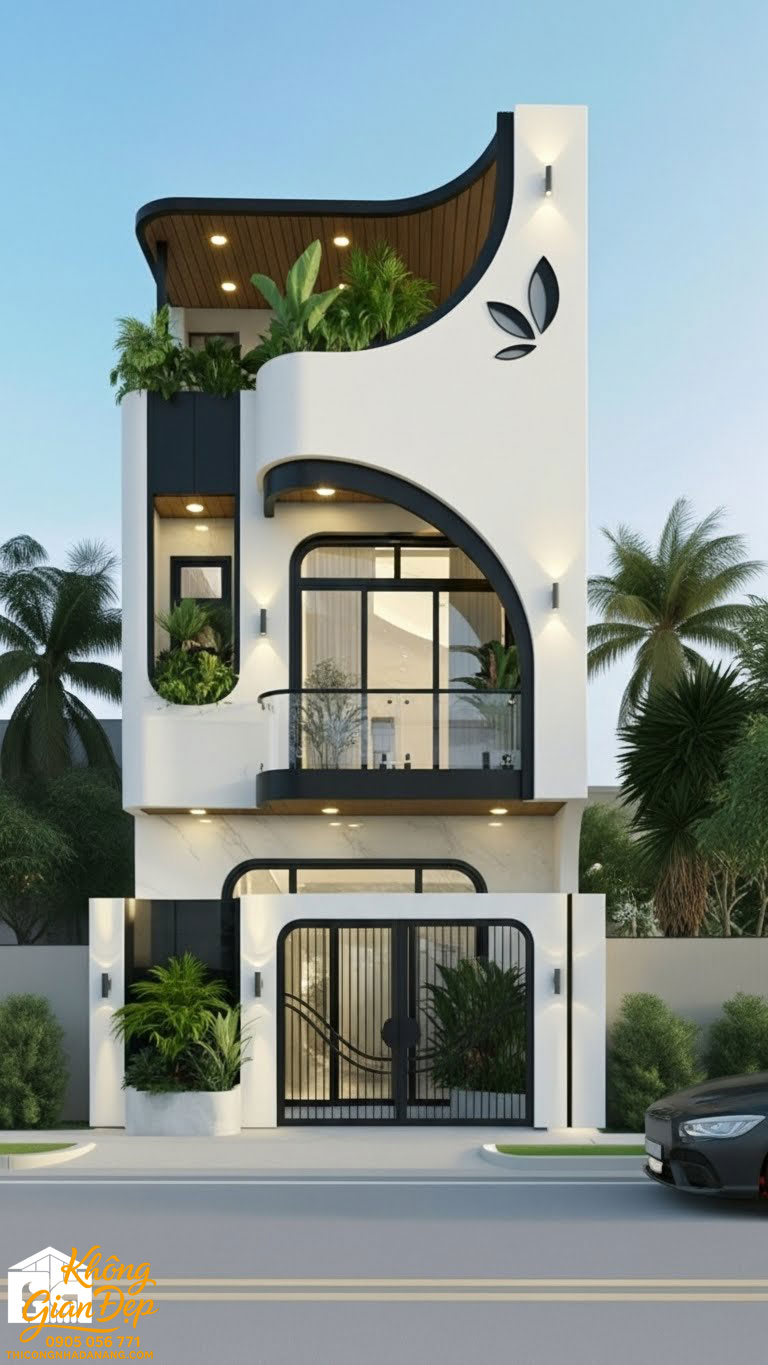 Phối cảnh góc nhà phố 3 tầng hiện đại tông màu đen cá tính