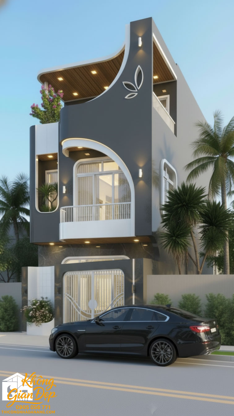 Thiết kế nhà phố 3 tầng tông màu xám ghi đẹp