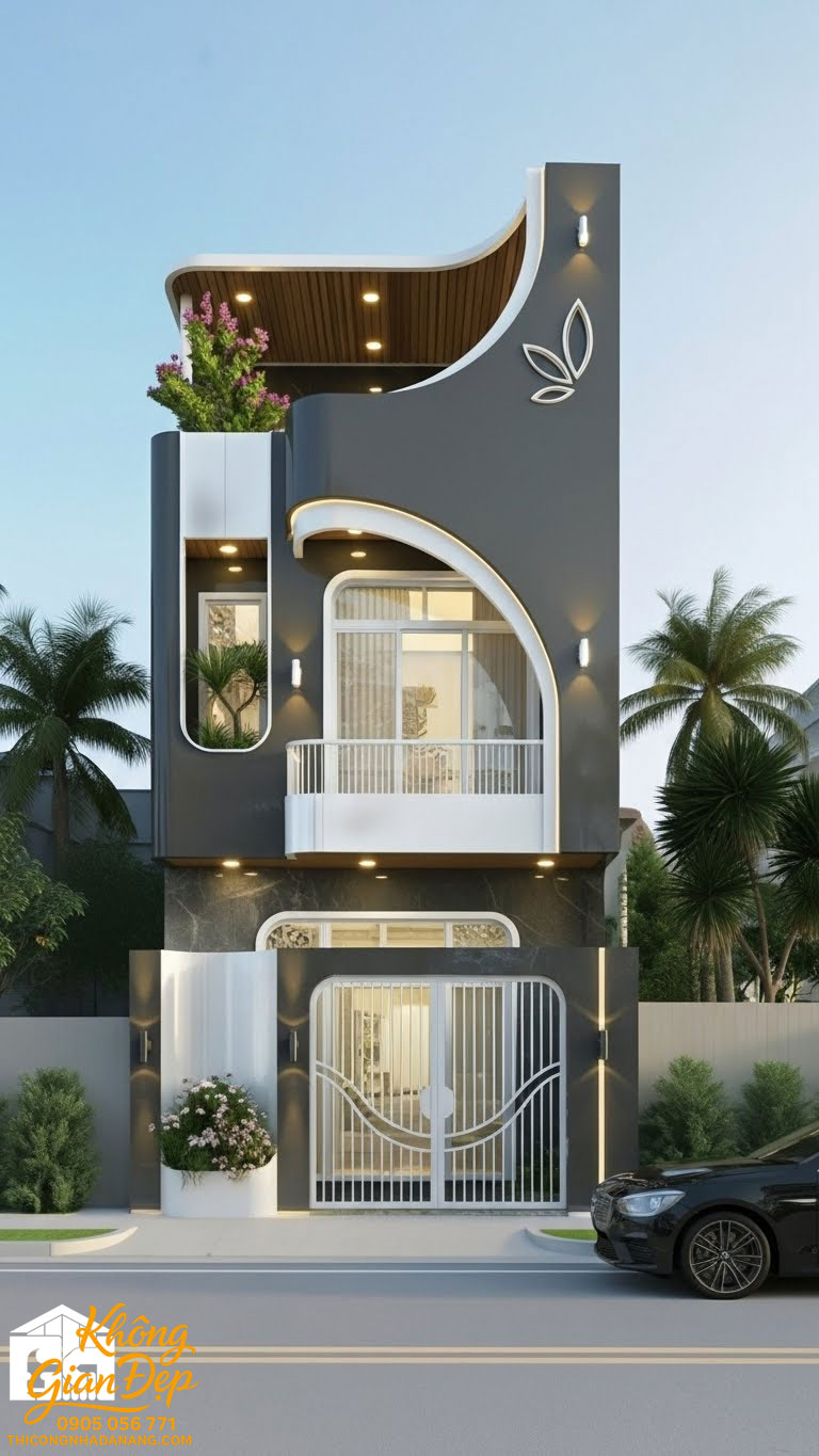 Góc nhìn hiện đại của nhà phố phối màu xám trắng