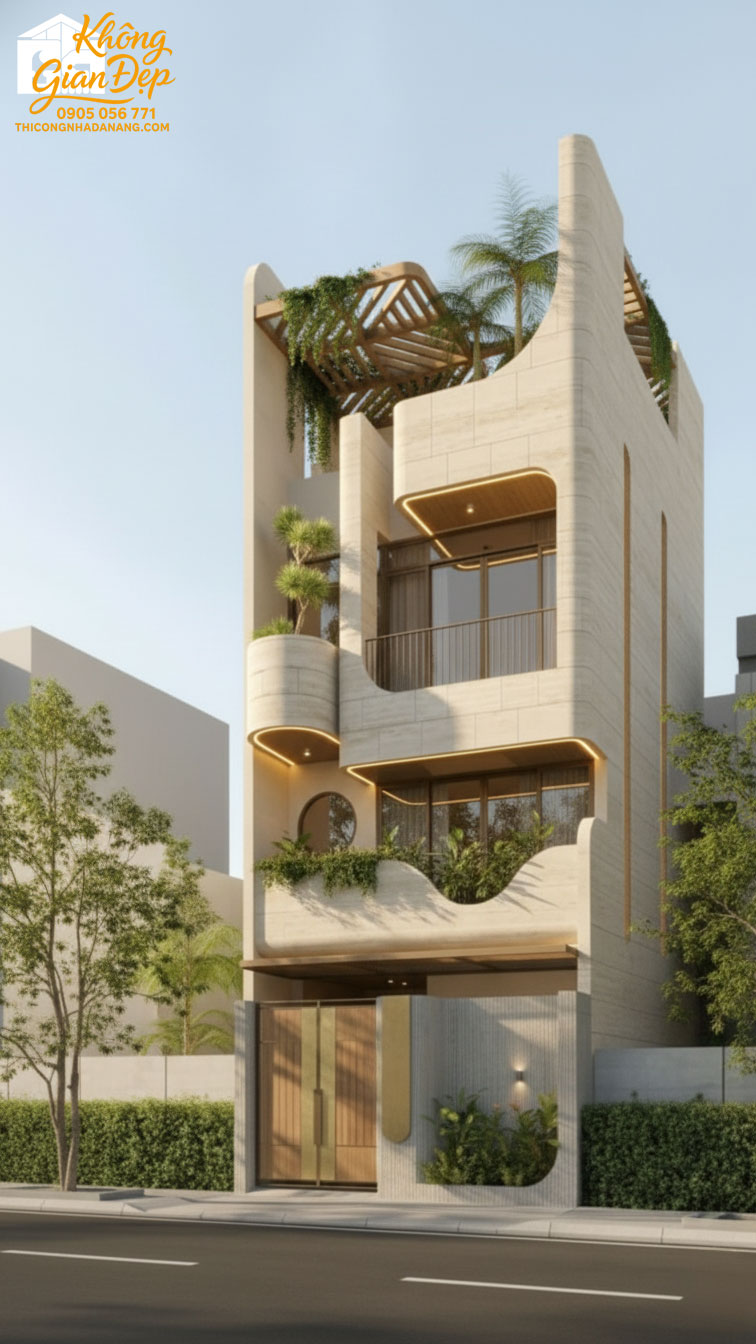 Phối cảnh góc phải nhà phố 3 tầng hiện đại không gian mở