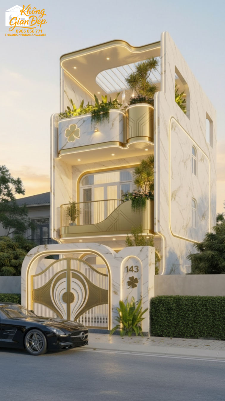 Chi tiết mặt tiền nhà phố màu vàng chanh sả