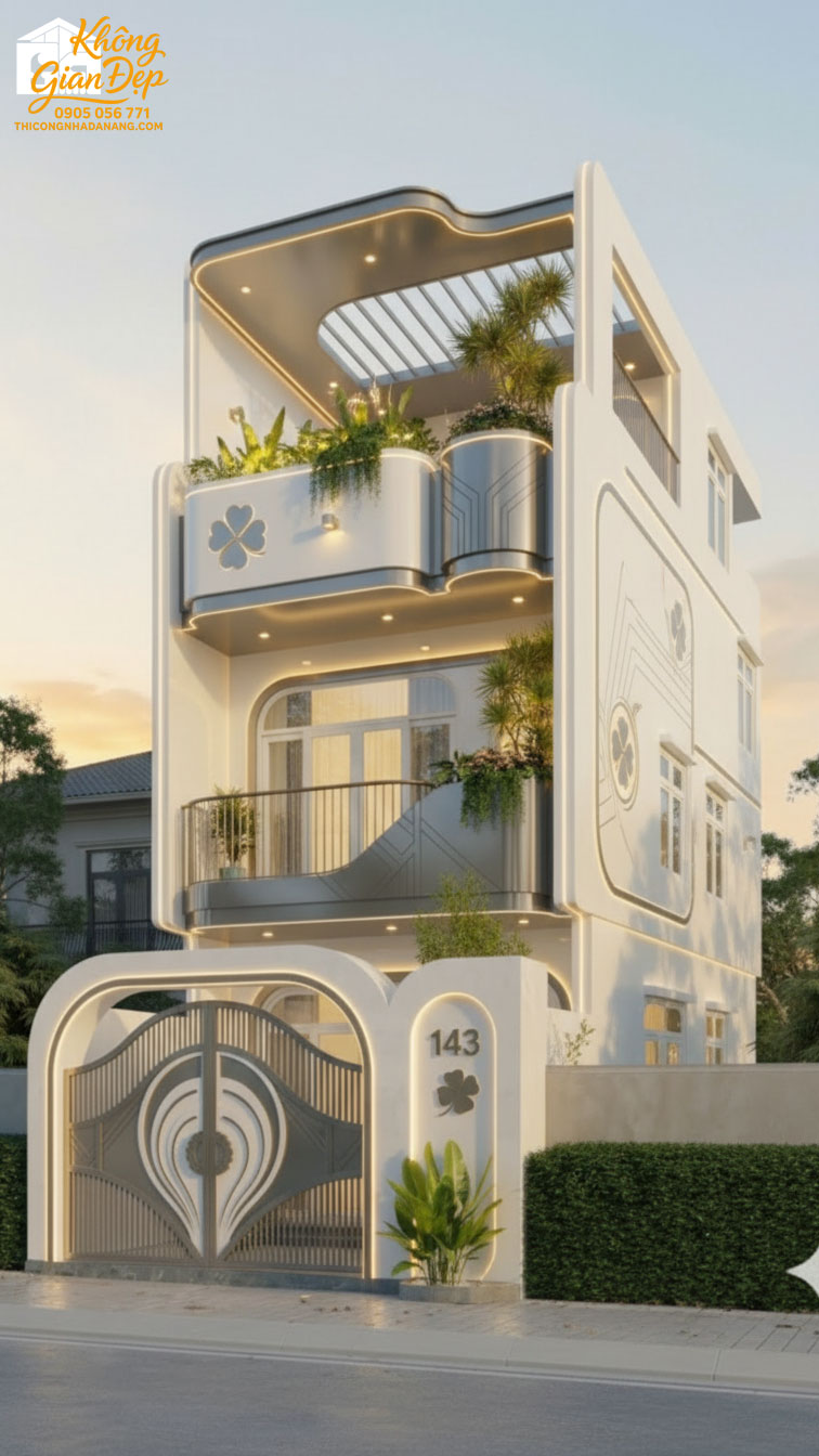 Thiết kế mặt tiền nhà phố 3 tầng màu ghi xám đẹp