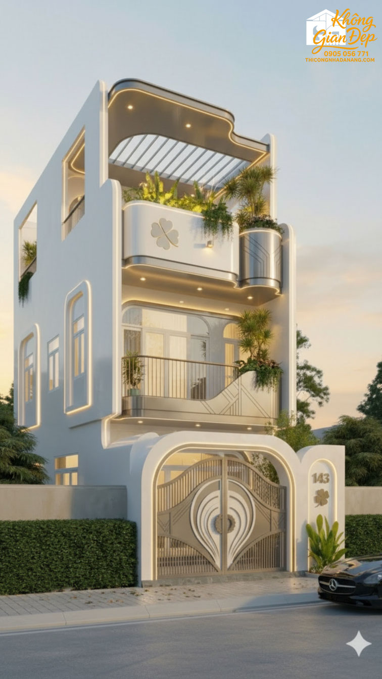 Góc nhìn hiện đại mẫu nhà phố 3 tầng xám trắng 2026