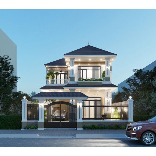 Tổng thể khuôn viên biệt thự hiện đại góc nhìn rộng