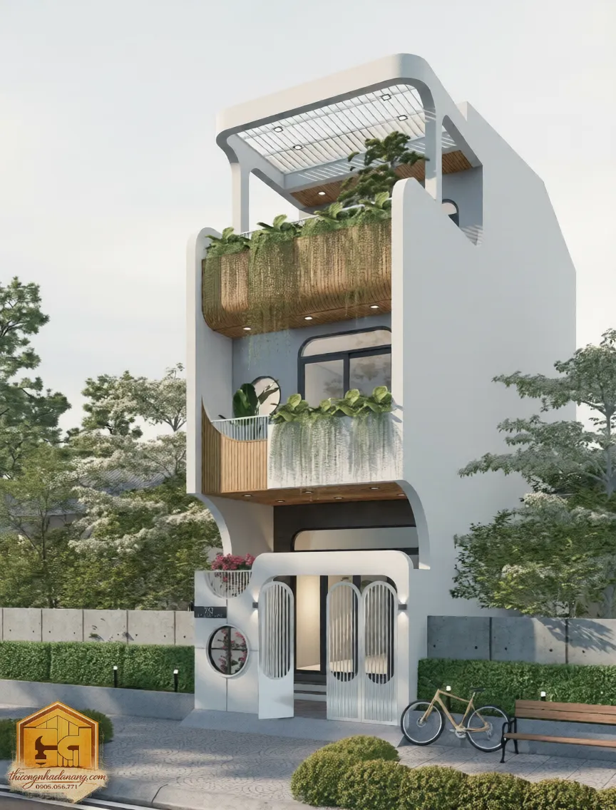Siêu Phẩm Nhà Phố 3 Tầng Hiện Đại 2026 – Vẻ Đẹp Vượt Thời Gian 2 Phối cảnh mặt tiền nhà phố 3 tầng đẹp hiện đại 2026 - Phương án chốt